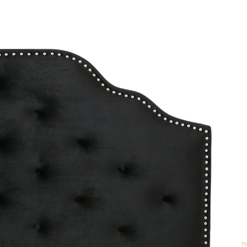 Tufted Upholstered Headboard Queen Size, Solid Wood Head Board With Durable Metal Legs, Black