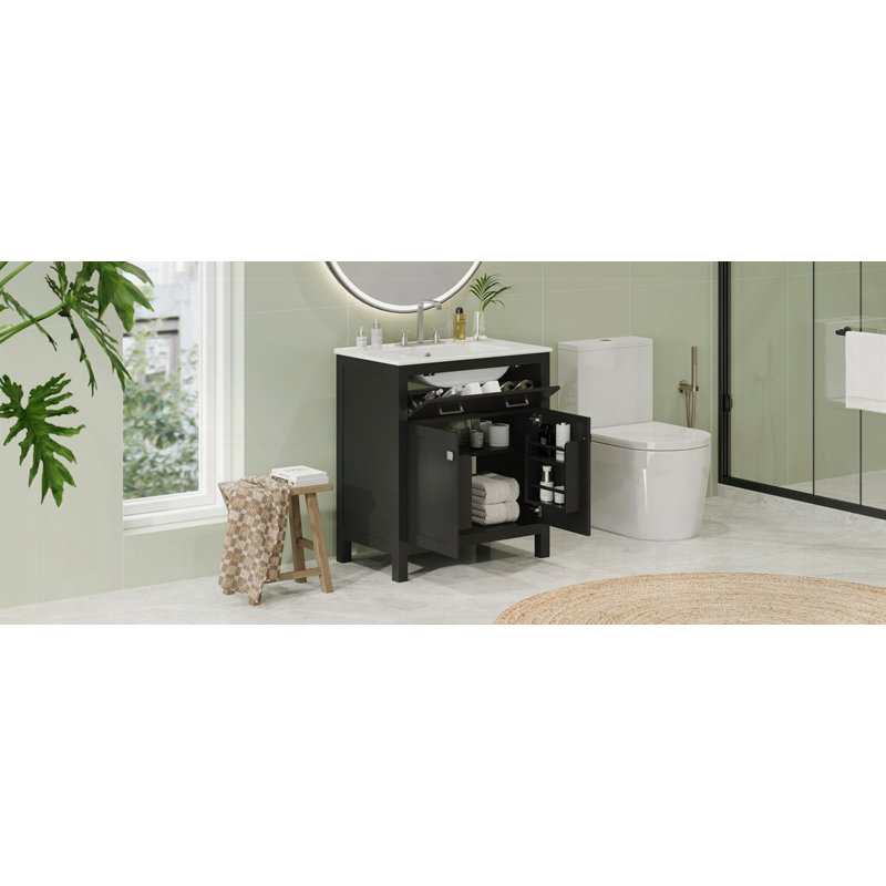 Meuble-lavabo 30 po avec lavabo en céramique, Noir