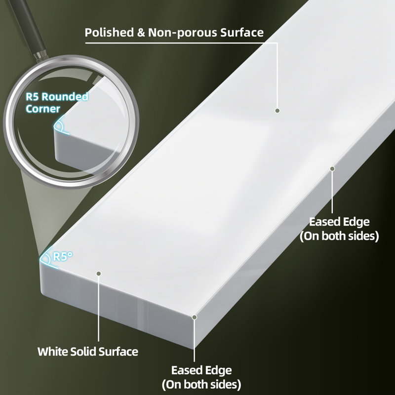 60'' W X 3.5'' H White Polished Backsplash Solid Surface Rectangular Vanity Top Splash Guard for Bathroom Countertop
