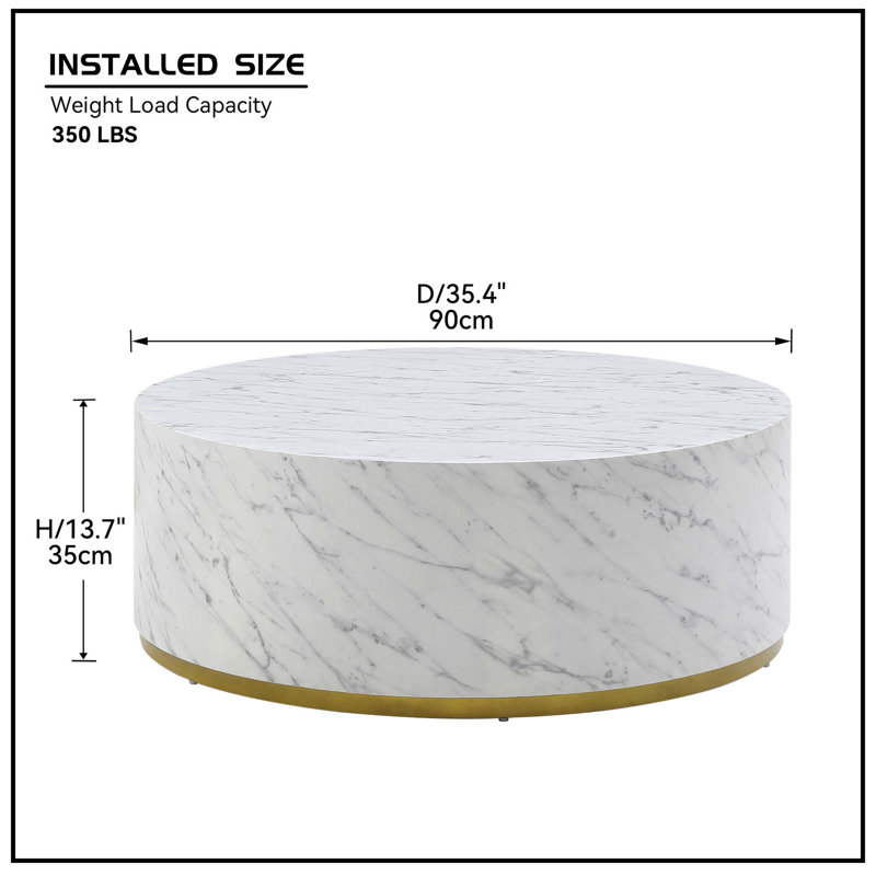 Dawsen Coffee Table,cocktail table,living room table with Metal Base, 13.78" H x 35.43" L x 35.43" W, White