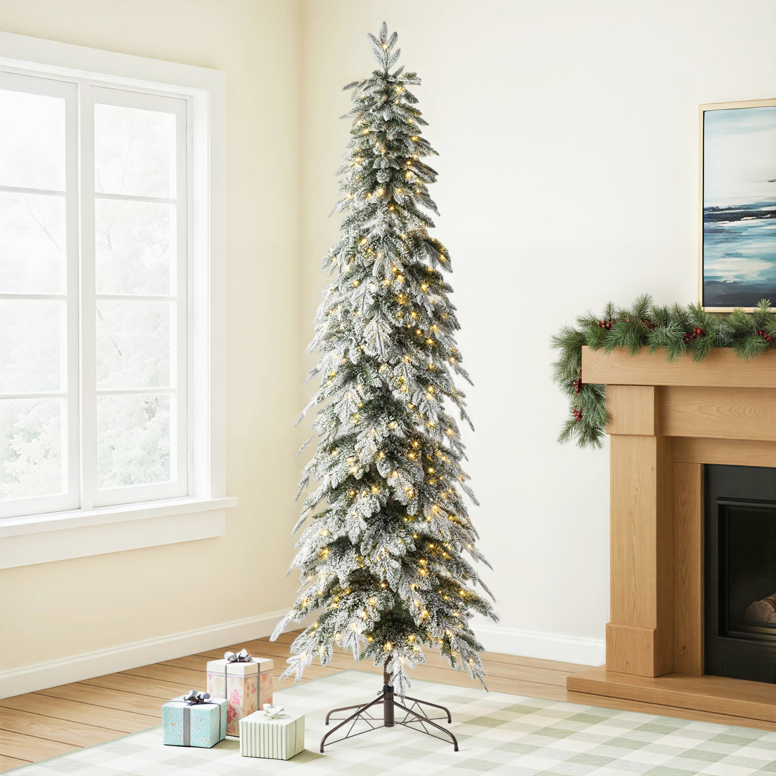 Hersi Frosted Pre-Lit Spruce Christmas Tree, 9 ft