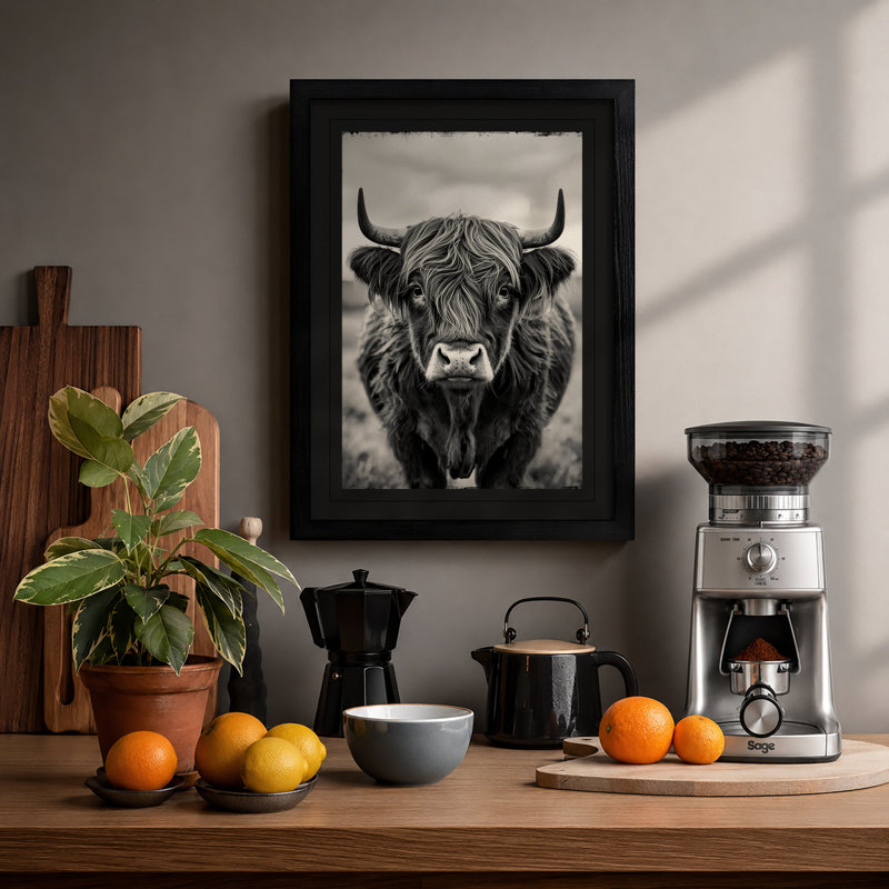 Highland Cattle Portrait Rustic - Print, Black, A4 - 29.7 x 21.0 cm