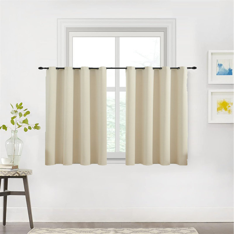 2 Pieces Beige Blackout Curtains Bedroom Curtains Grommet Curtains Thermal Insulated Room Darkening Small Window Panels