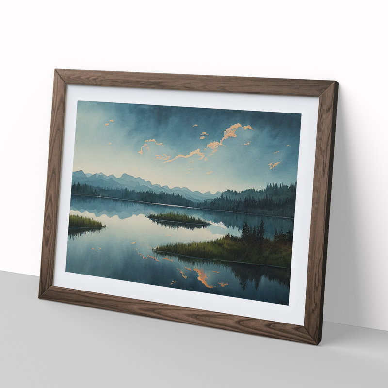 Watercolour Lake - Single Picture Frame Print, 34cm H x 46cm W x 2cm D, Walnut
