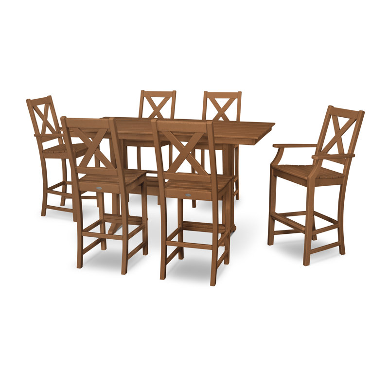 Braxton 7-Piece Farmhouse Trestle Bar Set, Teak