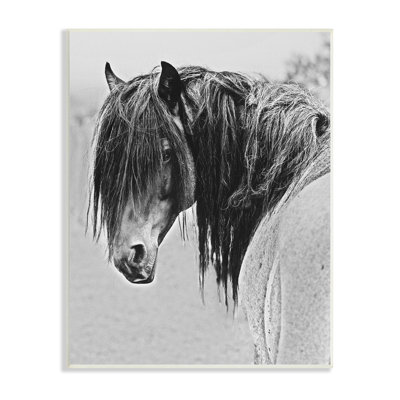 " Black White Monochrome Serene Fjord Horse Portrait " Painting