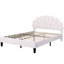 Lit plateforme tapissier beige avec tête de lit à motif floral - aucune fondation requise, surface de repos stable en velours ravissant-119524783-119524782