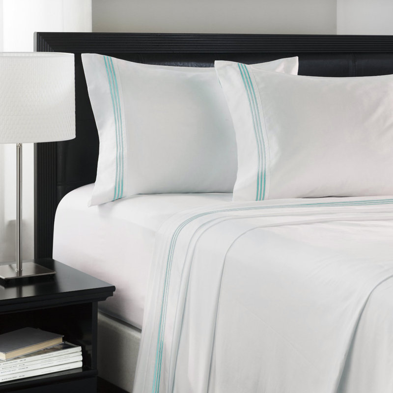 Elegant Deep Pocket Microfiber Sheets With 3-Line Embroidery, California King Sheet Set, Turquoise