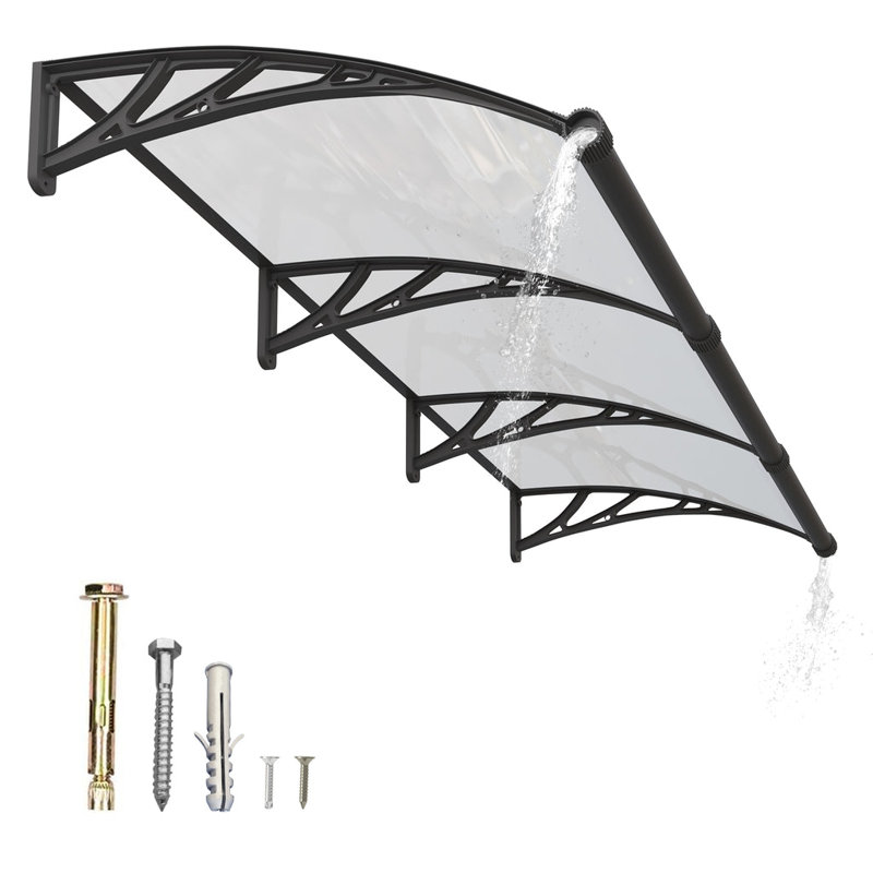 Solid Polycarbonate Sheet Window Awning Door Canopy  Panel with Large Drainage Grooves Bracket Outdoor Patio Shelter, Clear