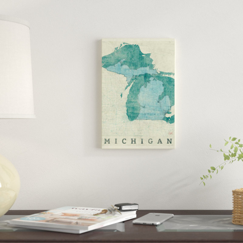 «Michigan Map», impression sur toile, H 12 po x l 8 po x P 0,75 po, Toile tendue, Pas de tapis