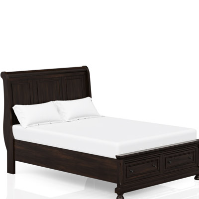 Queen Size Dark Cherry Storage Bed, Two Drawers, Solid Wood & , Bed In Cherry, Drawer Feature, Construction