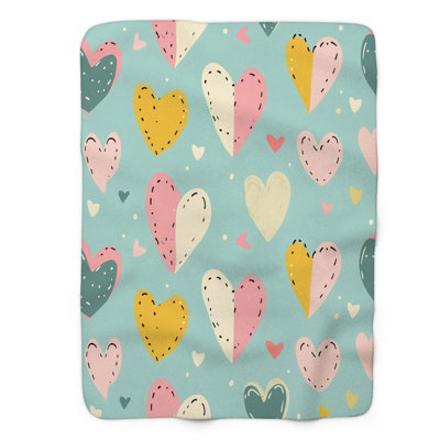 Playful Pastel Heartbeats - Couverture Sherpa de qualité supérieure 1 pièce
