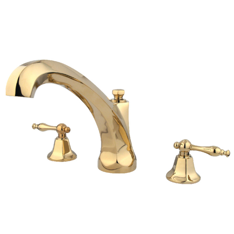 Kingston Brass Metropolitan Two-Handle 3-Hole Deck Mount Roman Tub Faucet, Polished Brass