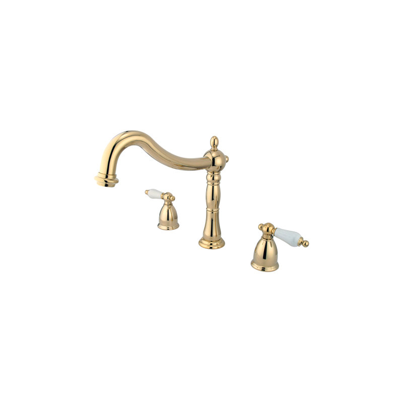 Kingston Brass Heritage Two-Handle 3-Hole Deck Mount Roman Tub Faucet, Polished Brass