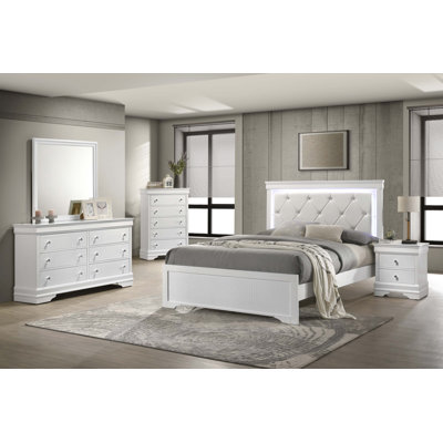 Ensemble de chambre à coucher rembourrée de style moderne avec tête de lit à DEL en bois Blaze