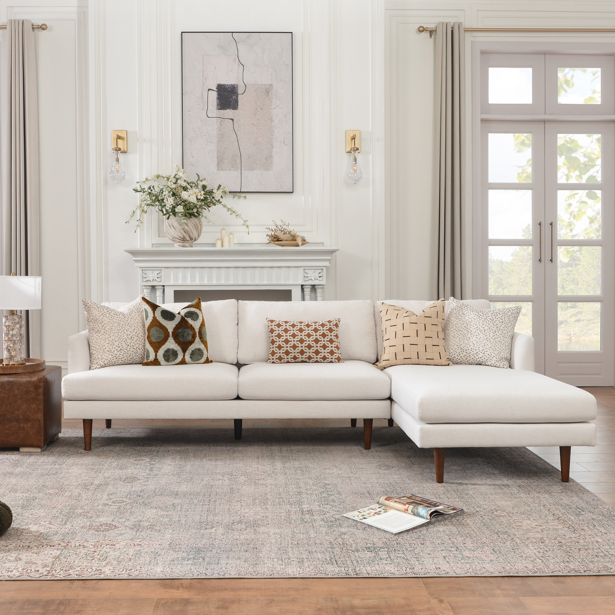 Miller 2 - Piece Upholstered Chaise Sectional, Right Hand Facing, Ivory Polyester Blend