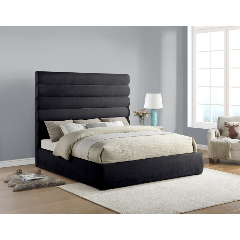 Lit en tissu Adam Chenille, Tissu chenille noir, Très grand