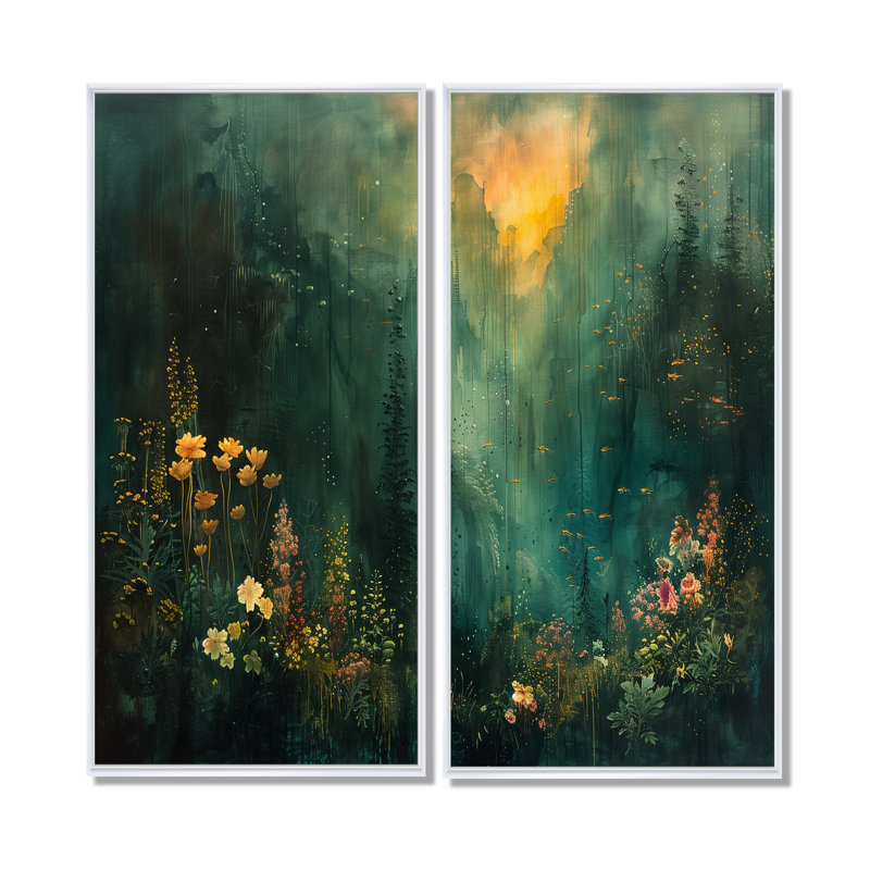 «Green Forest Enchantment Forest», impressions traditionnelles sur toile 2 pièces, 40" H x 40" W, White