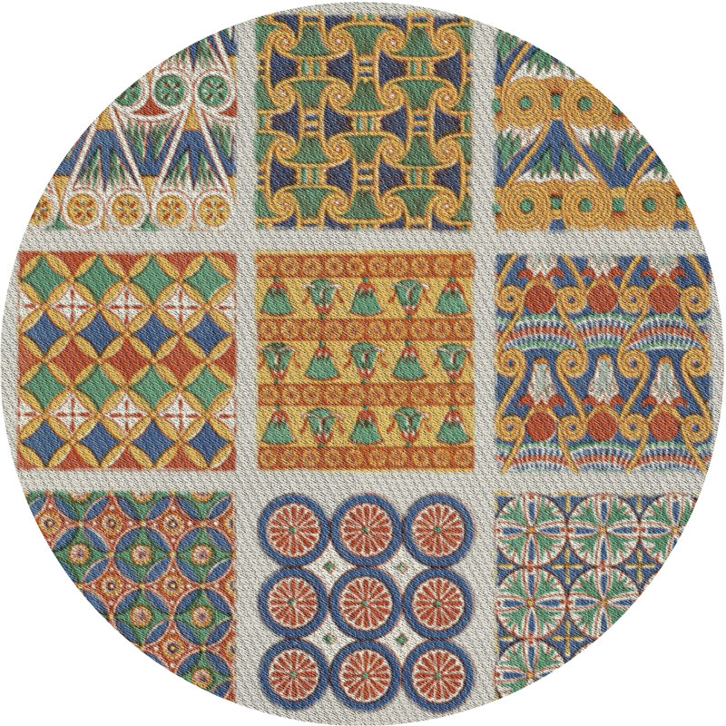 Tapis vert / bleu / rouge tissé à la machine, Rond 3 pi