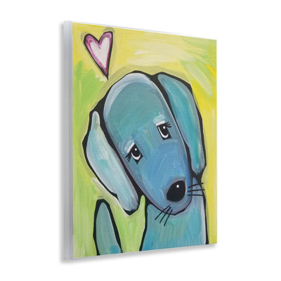 Puppy on Yellow Wall Plaque Art, design by Nettie Price