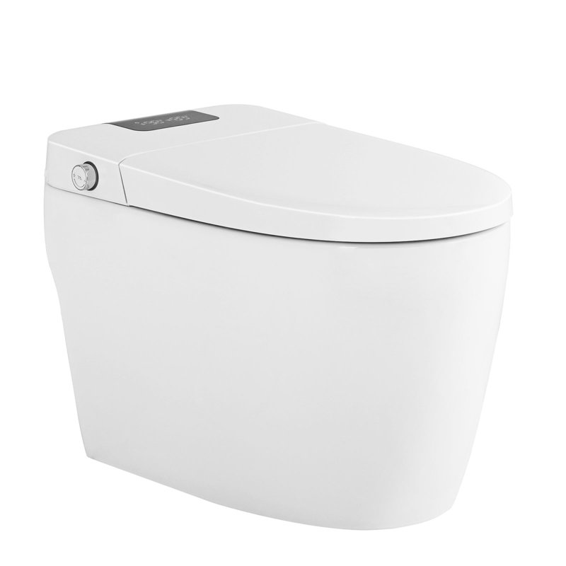 Toilette bidet intelligente sans réservoir ADA, ouverture / fermeture automatique, chasse automatique, chasse occultante, siège chauffant, lavage à chaud, sécheuse, affichage numérique à DEL 