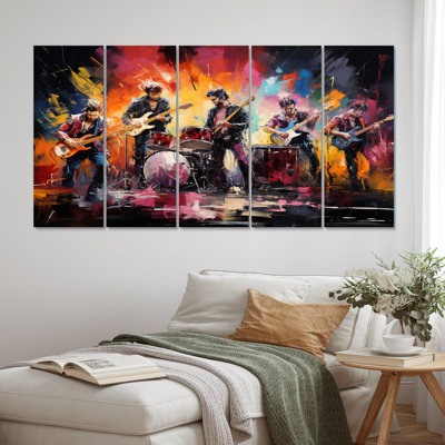 Rock Band In Action II - Entertainment Canvas Print - 5 Equal Panels