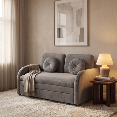 Canapé convertible en chenille de 52,4 po 3-en-1, canapé-lit, méridienne avec sac USB et sac de rangement latéral, lit double pour chambre à coucher avec comptoir, gris