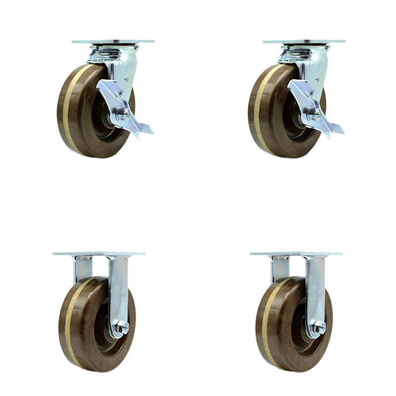 Ensemble de roulettes 4 pièces avec roulement à rouleaux 2 freins 2 rigides