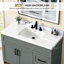 Plan de toilette en surface solide de 122 cm (L) × 56 cm (P) avec lavabo central simple intégré, blanc, dosseret de 9 cm et 3 trous prépercés pour robinetterie à entraxe de 20 cm.