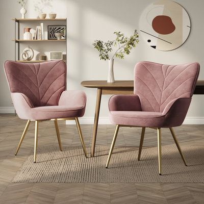 Plush Velvet Upholstered Armchair with Metal Legs