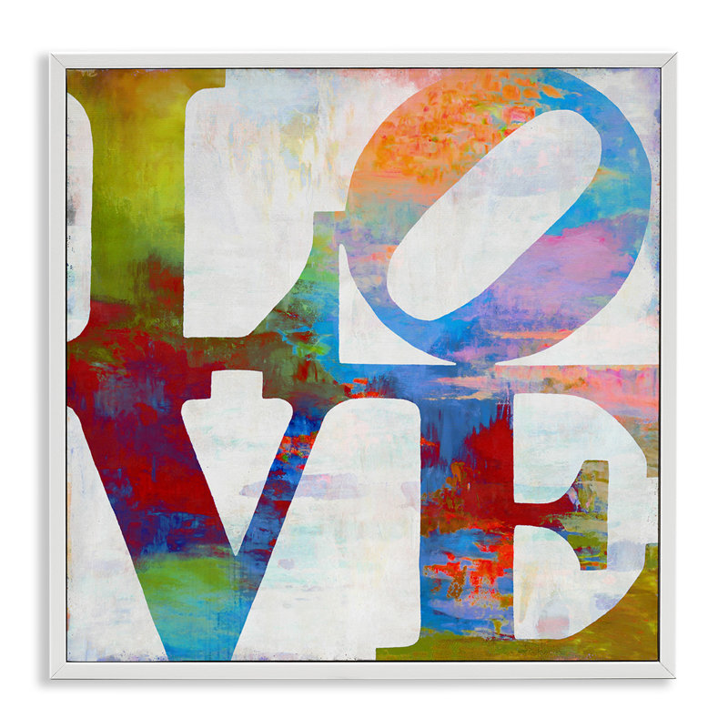 «Love Painted Textured Rainbow Typographie», impression, Giclée encadrée blanc bord de mer, 17" H x 17" W