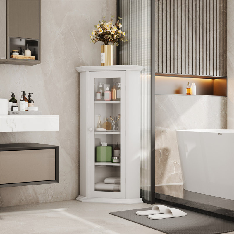 Boivin Corner Curio Storage Cabinet with Glass Door, White