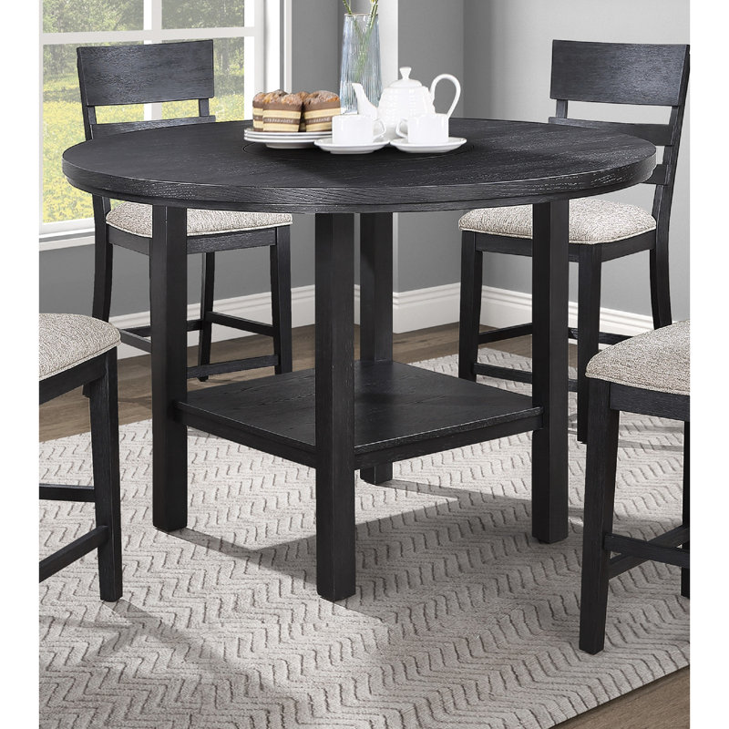 Table à hauteur de comptoir en bois massif au fini gris anthracite / gris foncé, finition gris anthracite de salle à manger contemporaine, rehausse la beauté