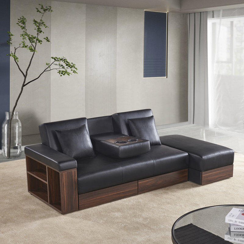 Multi-functional Upholstered Sofa With Storage, Black Linen Blend