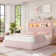 Upholstered Bed Frame, Storage Bed with LED and Charging Station