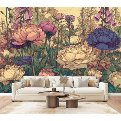 Peel and Stick Wallpaper Vintage Floral Cream Parchment Cottagecore Botanical Wall Murals 69"H x 96"W Removable PVC Wall Paper Self-Adhesive Wall Decor for Bedroom Living Room Home Office