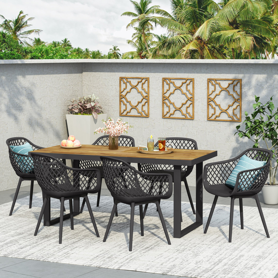 Arth 6 - Person Acacia Patio Dining Set with Rectangular Table Wade Logan®