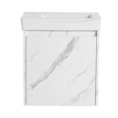 Meuble-lavabo mural avec lavabo en céramique, armoire de rangement