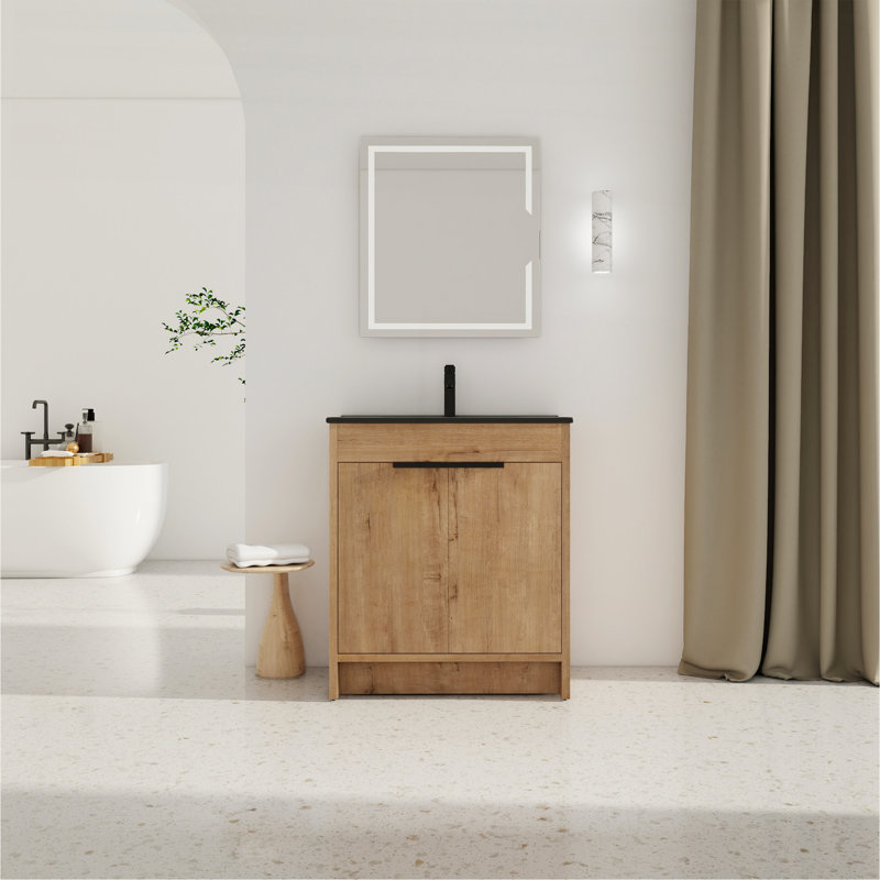 30" Freestanding Bathroom Cabinet With Basin & 2 Soft-Close Cabinet Doors
