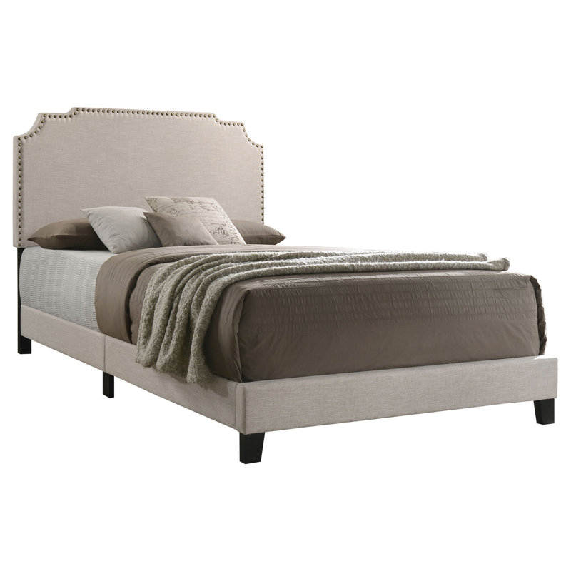 Grand lit à panneau tapissier Victorialynn, Grand lit, Beige
