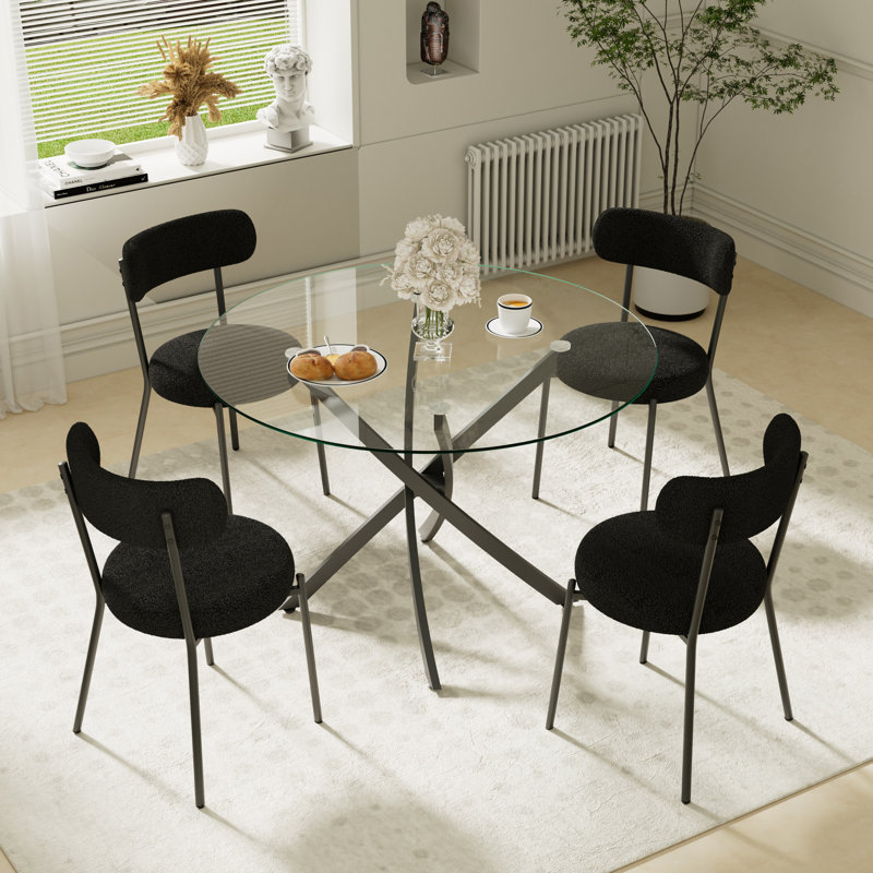 Ensemble de table de salle à manger 5 pièces, Noir, noir, noir, noir, H 29,5 po x L 36 po x l 36 po