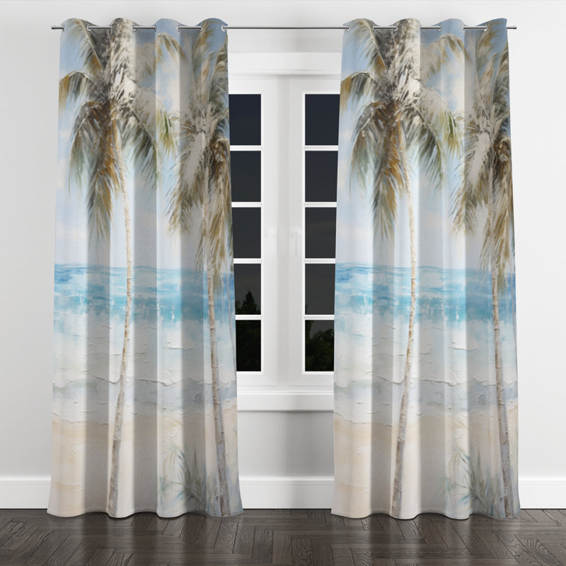 Anadela - Palm Trees Blackout Grommet Curtain - 1 panel, 52" W x 84" L, Silver Grommets