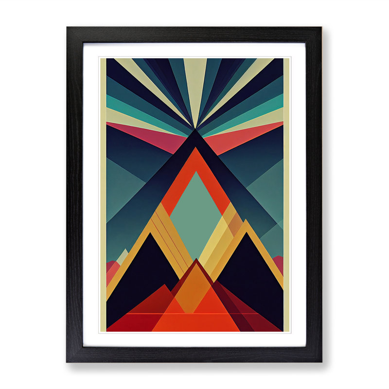 Pyramids Art Deco - Single Picture Frame Print, 64cm H x 46cm W x 2cm D, Black