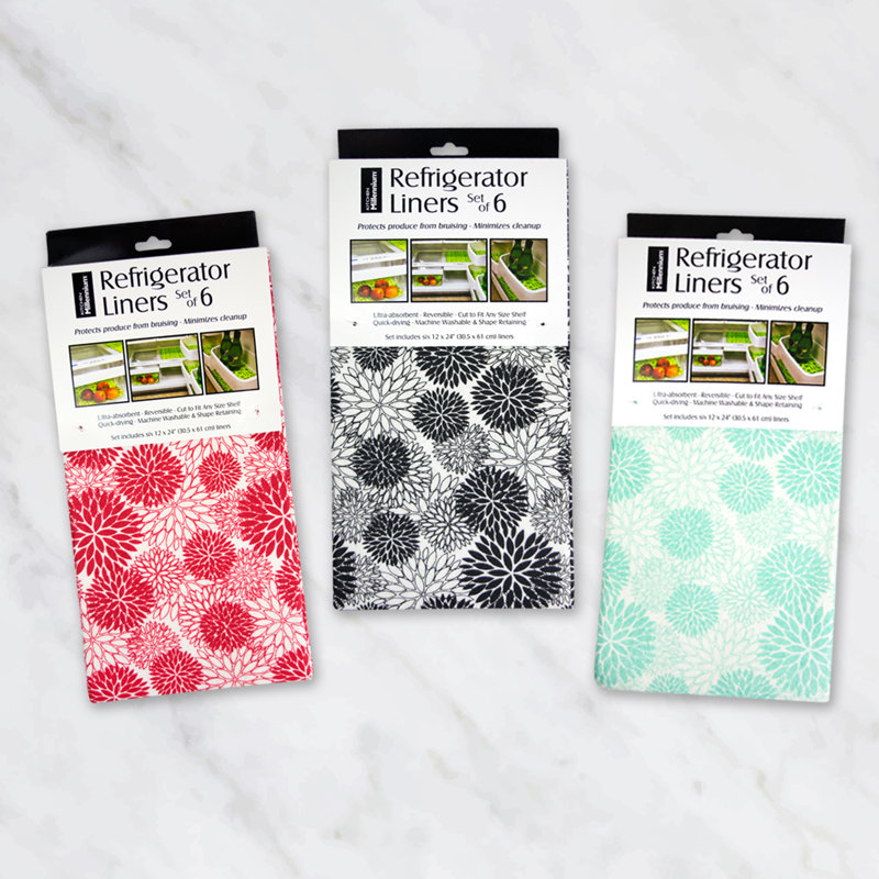 Tango Red Dahlia Non-Adhesive Reversible Fridge Liners, Set of 6