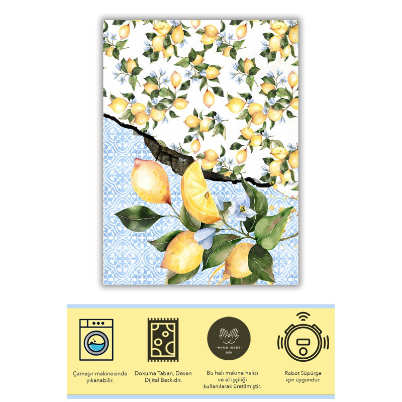 Tapis bleu tissé à imprimé numérique, Rectangle 4 pi 11,06 po x 7 pi 6,55 po