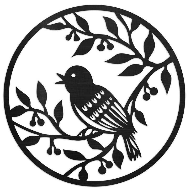 Art mural circulaire avec branches d'arbres et oiseaux - bouleau baltique naturel, H 32 po x l 32 po x P 0,25 po
