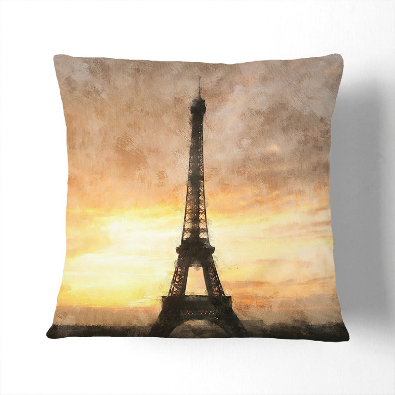 Eiffel Tower Vol.2 Square Throw Cushion, 40cm H x 40cm W x 15cm D, White