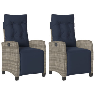 Vidaxl Reclining Patio Chairs 2 Pcs With Footrest Gray Poly Rattan by VidaXL