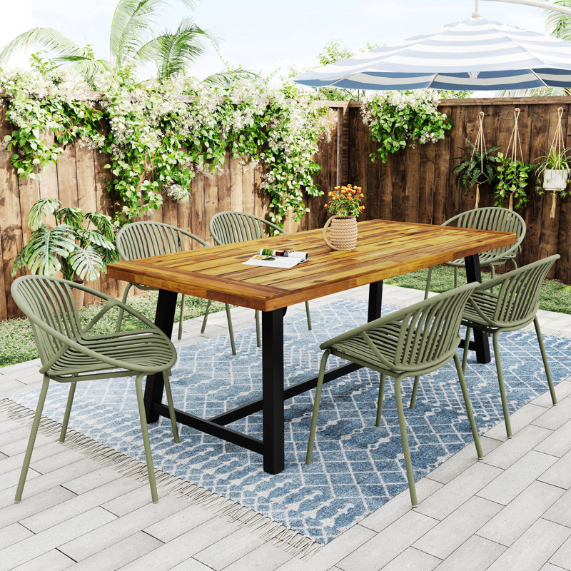 7 Pieces Outdoor Dining Set With Stackable Chair