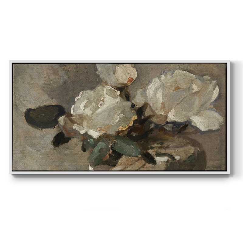 Botanical Series-CDVI- Toile tendue avec châssis tendue, prête à être accrochée, H 25 po x l 49 po, Blanc